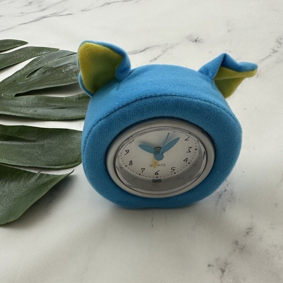 Vintage Y2k Fuzzy Desk Table Clock New Blue Dog Animal Ears Plush Cute Decor - Picture 5 of 5